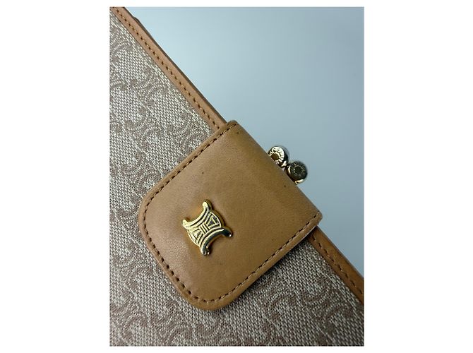 Triomphe Céline Vintage Celine Monogram Canvas Bifold Wallet Beige Brown - view 3