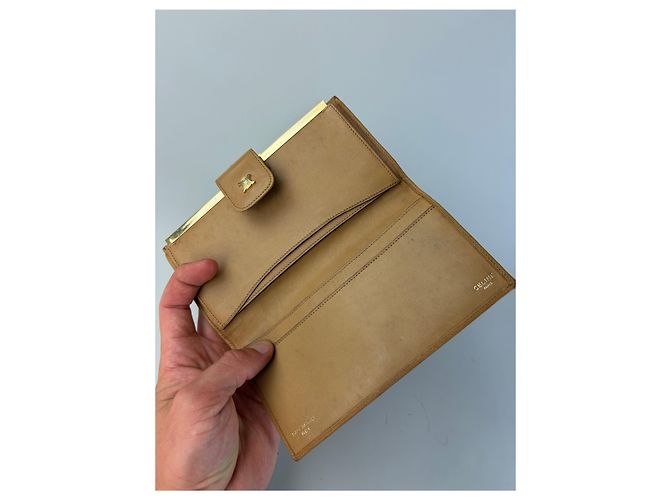 Triomphe Céline Vintage Celine Monogram Canvas Bifold Wallet Beige Brown - view 4