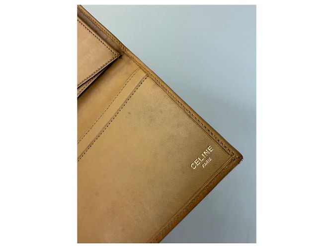 Triomphe Céline Vintage Celine Monogram Canvas Bifold Wallet Beige Brown - view 5