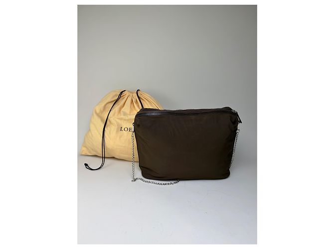 Vintage Loewe Bifold Wallet Nylon Leather Dark Brown Silver Braun - Ansicht 2