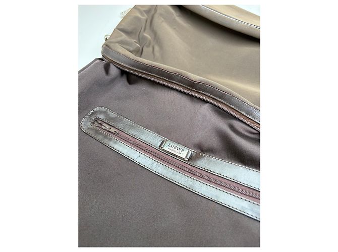 Vintage Loewe Bifold Wallet Nylon Leather Dark Brown Silver Braun - Ansicht 5