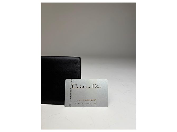 Vintage Dior Smooth Leather Bifold Wallet Black Silver - view 3