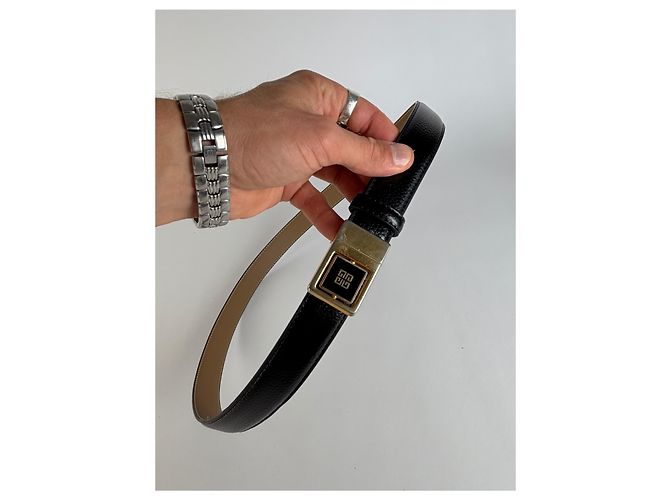 Vintage Givenchy Gürtel aus strukturiertem Leder Schwarz Gold - Ansicht 2