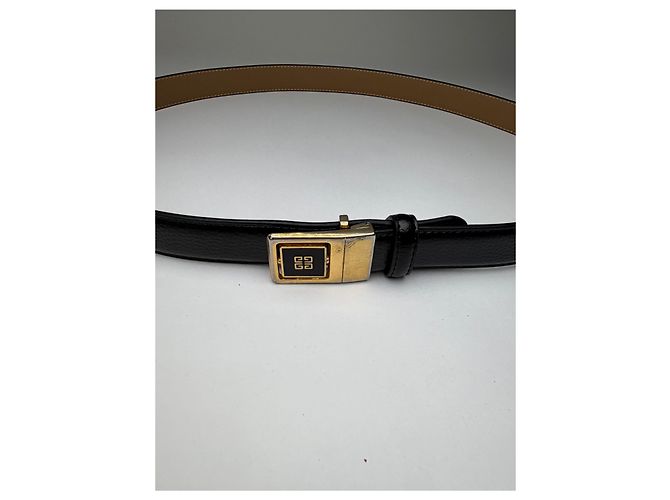 Vintage Givenchy Gürtel aus strukturiertem Leder Schwarz Gold - Ansicht 3