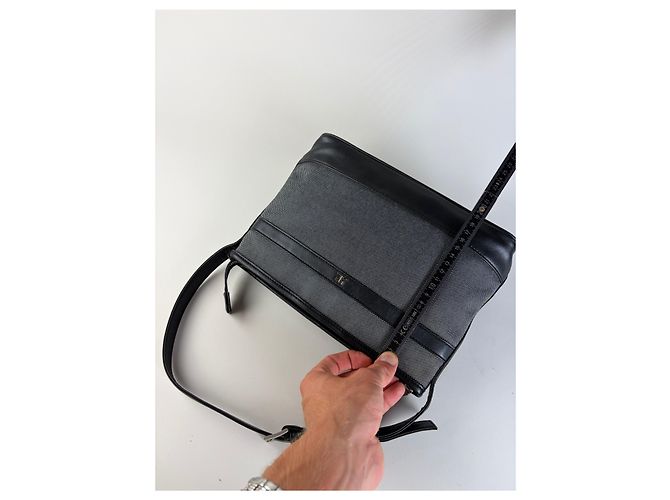 Vintage Courreges Strukturierte Schultertasche Schwarz Grau Blau - Ansicht 10