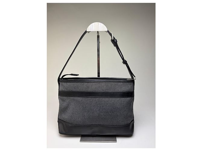 Vintage Courreges Strukturierte Schultertasche Schwarz Grau Blau - Ansicht 2