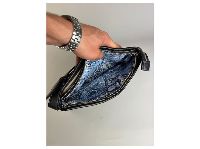 Vintage Courreges Strukturierte Schultertasche Schwarz Grau Blau - Ansicht 3