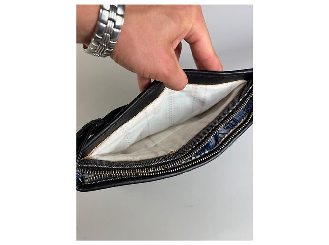 Vintage Courreges Strukturierte Schultertasche Schwarz Grau Blau - Ansicht 4