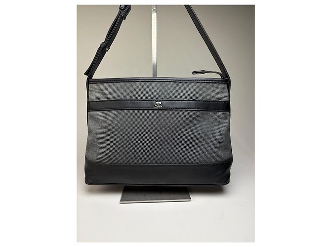 Vintage Courreges Strukturierte Schultertasche Schwarz Grau Blau - Ansicht 6