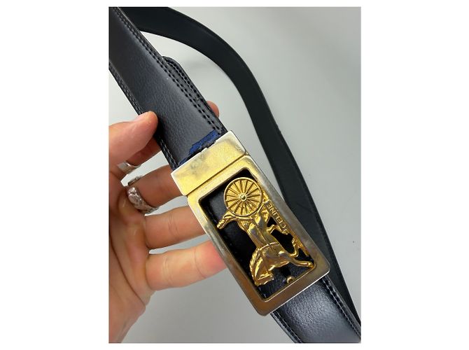 Céline Vintage Celine Ledergürtel Schwarz Goldene Schnalle - Ansicht 2