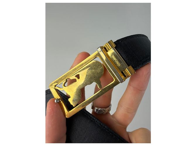 Céline Vintage Celine Ledergürtel Schwarz Goldene Schnalle - Ansicht 3