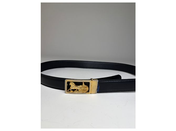 Céline Vintage Celine Ledergürtel Schwarz Goldene Schnalle - Ansicht 4