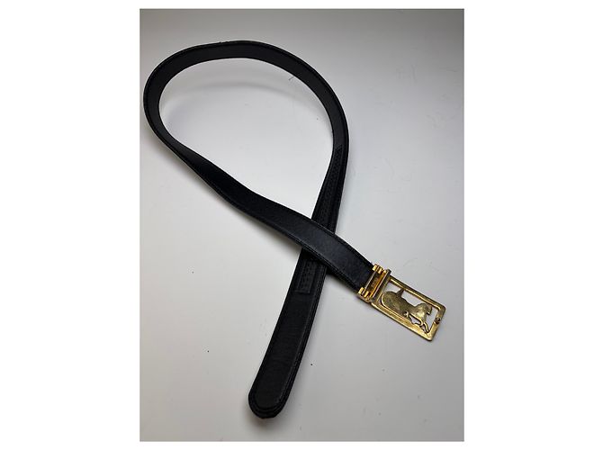 Céline Vintage Celine Ledergürtel Schwarz Goldene Schnalle - Ansicht 6