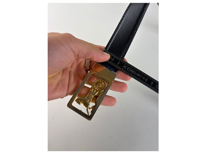 Céline Vintage Celine Ledergürtel Schwarz Goldene Schnalle - Ansicht 8