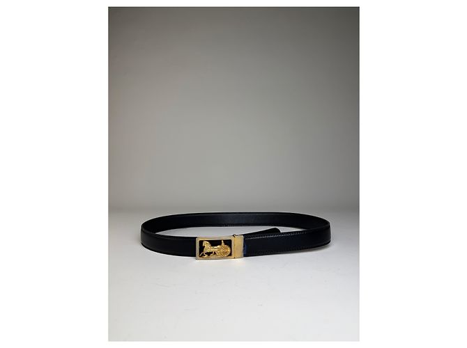 Céline Vintage Celine Ledergürtel Schwarz Goldene Schnalle - Ansicht 9