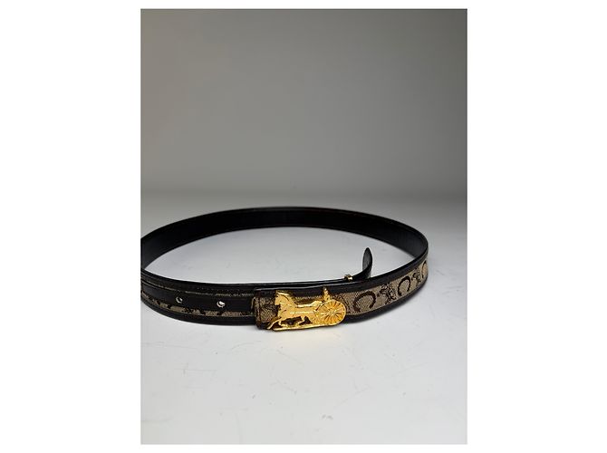 Céline Vintage Celine Ledergürtel Gold Carriage Schnalle Braun Creme - Ansicht 5