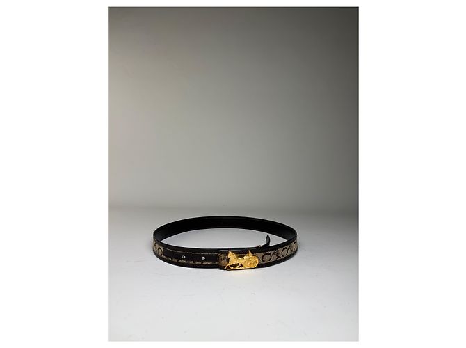 Céline Vintage Celine Ledergürtel Gold Carriage Schnalle Braun Creme - Ansicht 9