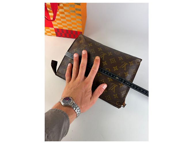 Clutch Vintage Louis Vuitton Monogram Canvas Brown Gold Marrone - vista 10