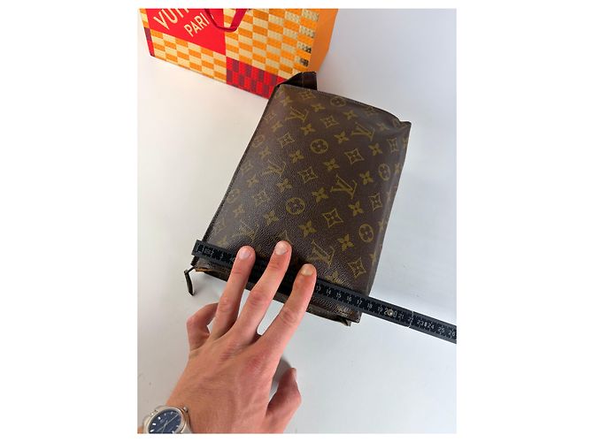 Clutch Vintage Louis Vuitton Monogram Canvas Brown Gold Marrone - vista 11
