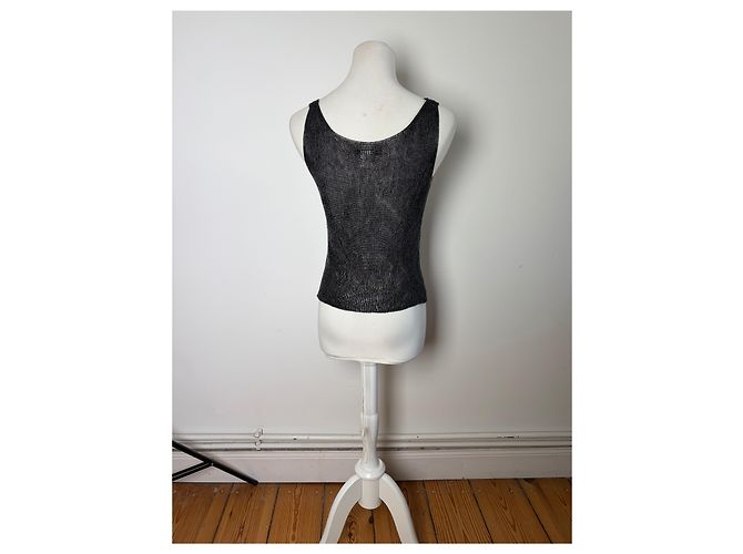 Vintage Issey Miyake ärmelloses Top Black Silver S Schwarz - Ansicht 3