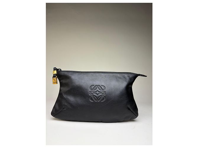 Vintage Loewe Soft Leather Pouch Schwarz Gold - Ansicht 12