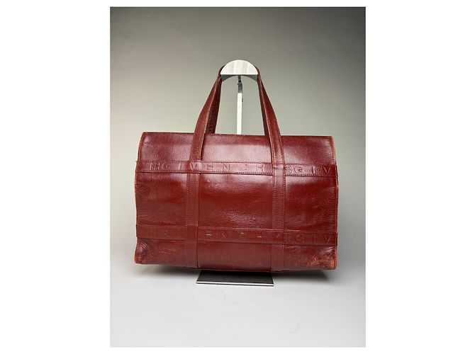 Sac structuré en cuir embossé Givenchy Vintage Burgundy Gold Bordeaux - vue 14