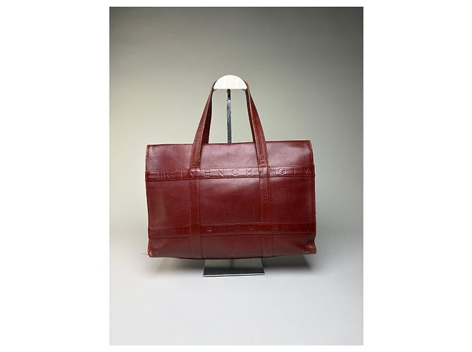 Sac structuré en cuir embossé Givenchy Vintage Burgundy Gold Bordeaux - vue 15