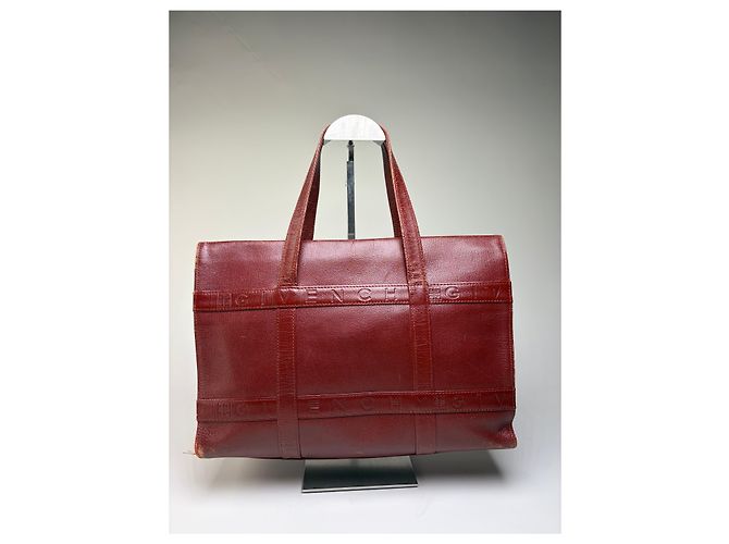 Sac structuré en cuir embossé Givenchy Vintage Burgundy Gold Bordeaux - vue 2