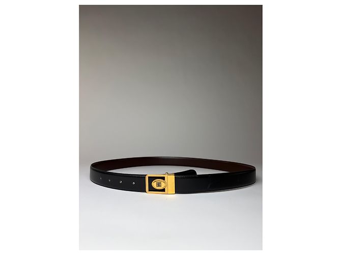 Vintage Givenchy Ledergürtel Schwarz Goldene Schnalle - Ansicht 10