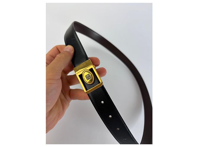 Vintage Givenchy Ledergürtel Schwarz Goldene Schnalle - Ansicht 2