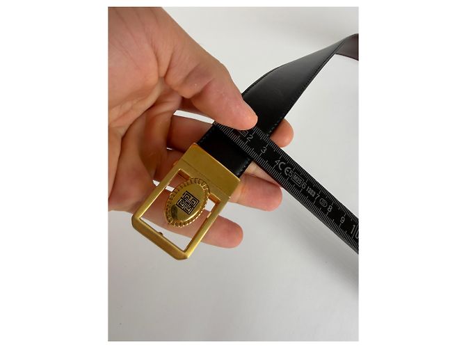Vintage Givenchy Ledergürtel Schwarz Goldene Schnalle - Ansicht 9