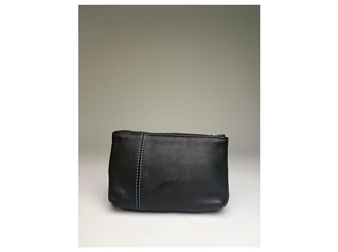 16 Céline Pouch con zip Vintage Celine in pelle testurizzata Nero Argento - vista 2