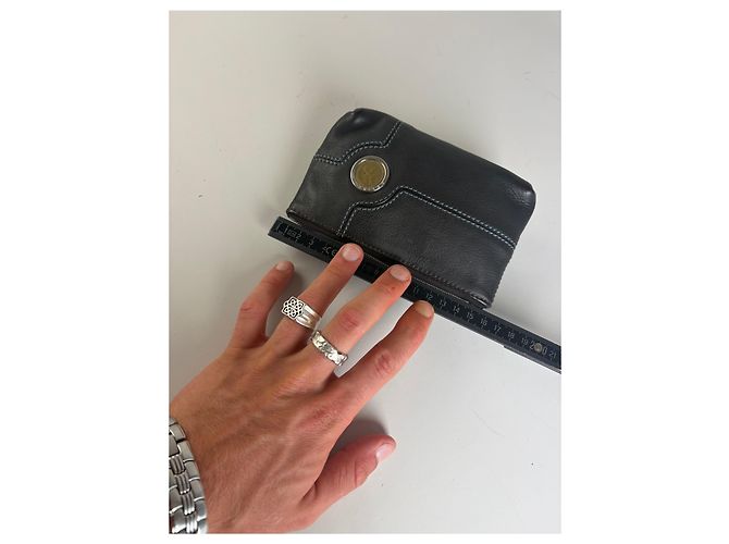 16 Céline Pouch con zip Vintage Celine in pelle testurizzata Nero Argento - vista 8