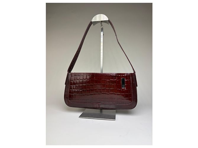 Vintage Givenchy Schultertasche aus Leder in Krokodil-Optik Burgundy Bordeaux - Ansicht 12