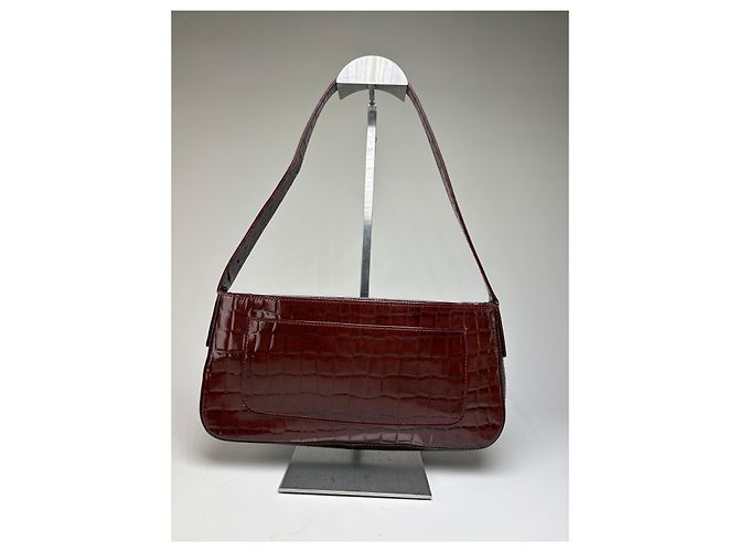 Vintage Givenchy Schultertasche aus Leder in Krokodil-Optik Burgundy Bordeaux - Ansicht 2