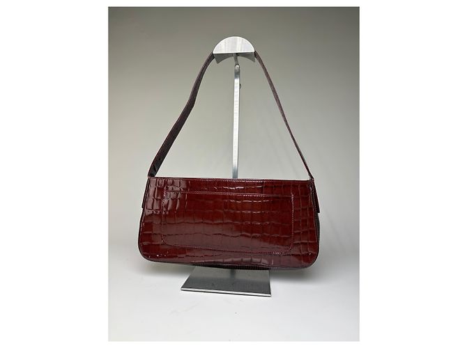 Vintage Givenchy Schultertasche aus Leder in Krokodil-Optik Burgundy Bordeaux - Ansicht 8