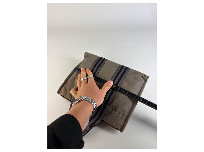 Hermès Vintage Hermes Canvas Stripe Tote Grau Schwarz Lila - Ansicht 11