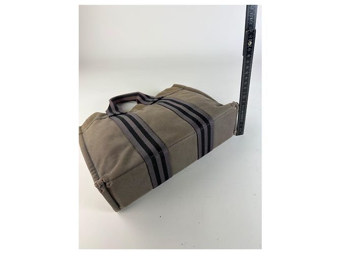 Hermès Vintage Hermes Canvas Stripe Tote Grau Schwarz Lila - Ansicht 13