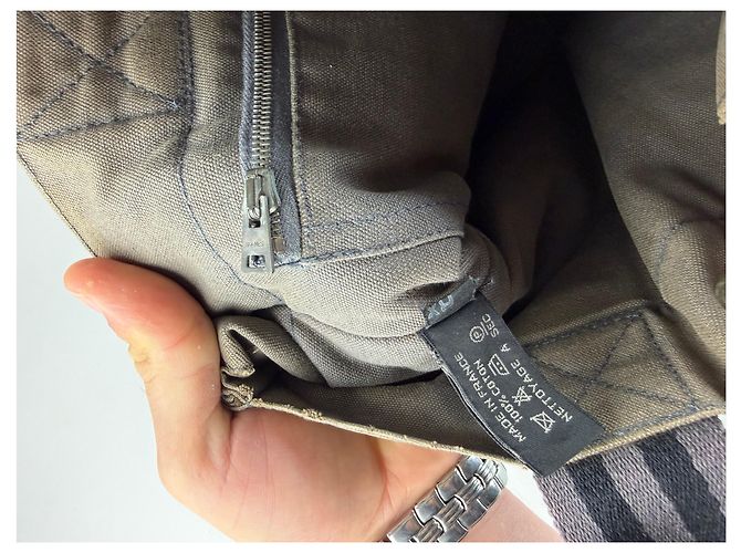 Hermès Vintage Hermes Canvas Stripe Tote Grau Schwarz Lila - Ansicht 5