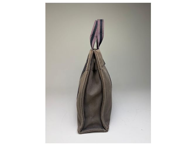 Hermès Vintage Hermes Canvas Stripe Tote Grau Schwarz Lila - Ansicht 7