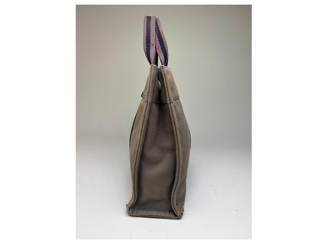 Hermès Vintage Hermes Canvas Stripe Tote Grau Schwarz Lila - Ansicht 9