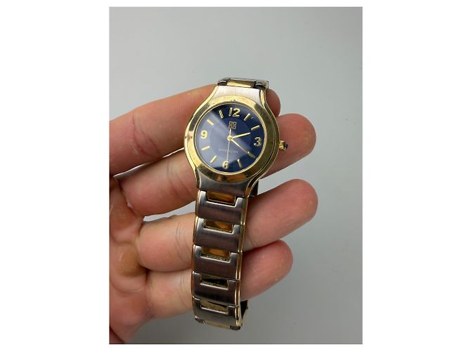Vintage Givenchy Armbanduhr aus Edelstahl Blau Gold - Ansicht 5