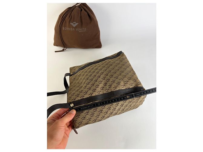 Tote Vintage Bottega Veneta Monogram Canvas Brown Beige Marrone - vista 10