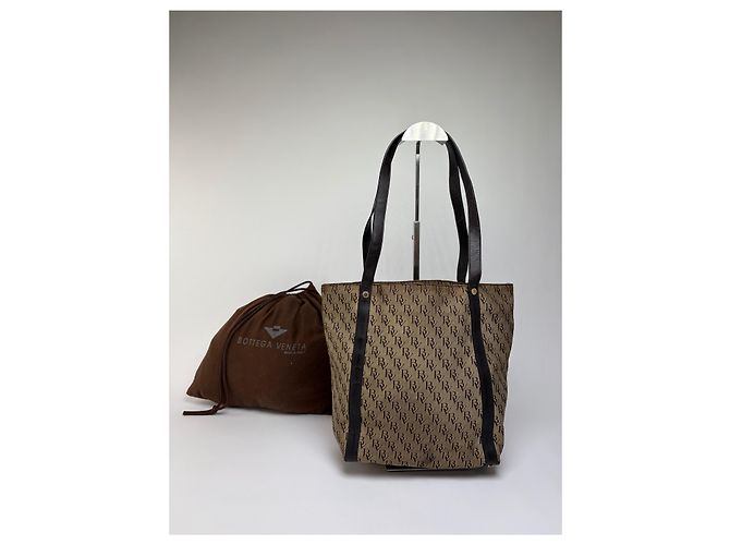 Tote Vintage Bottega Veneta Monogram Canvas Brown Beige Marrone - vista 2