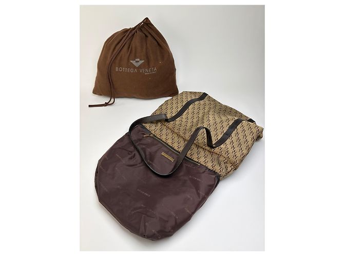 Tote Vintage Bottega Veneta Monogram Canvas Brown Beige Marrone - vista 3