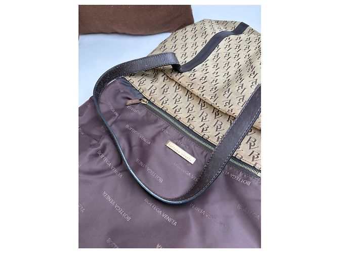 Tote Vintage Bottega Veneta Monogram Canvas Brown Beige Marrone - vista 4