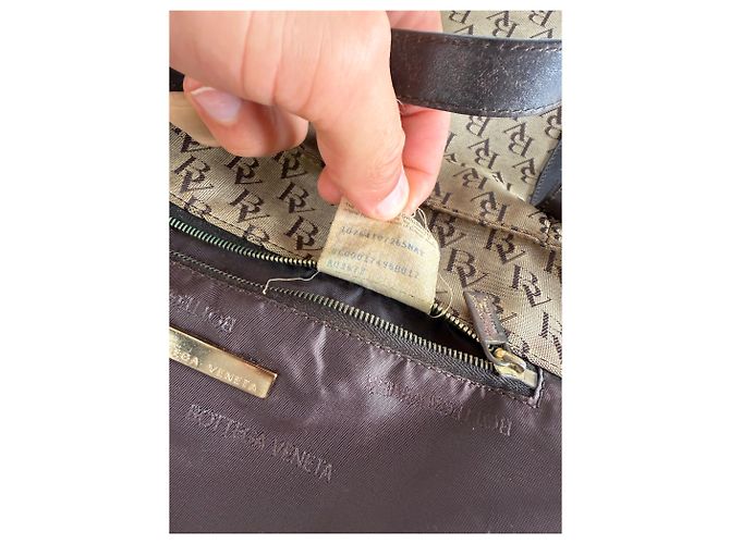 Tote Vintage Bottega Veneta Monogram Canvas Brown Beige Marrone - vista 5