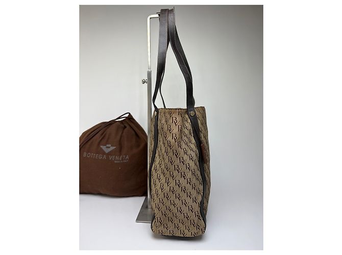 Tote Vintage Bottega Veneta Monogram Canvas Brown Beige Marrone - vista 6