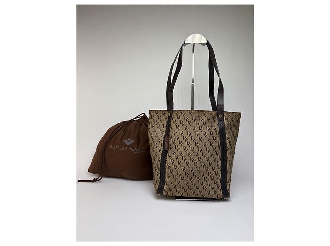 Tote Vintage Bottega Veneta Monogram Canvas Brown Beige Marrone - vista 7