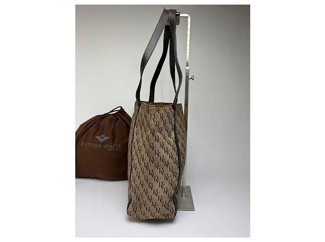 Tote Vintage Bottega Veneta Monogram Canvas Brown Beige Marrone - vista 8